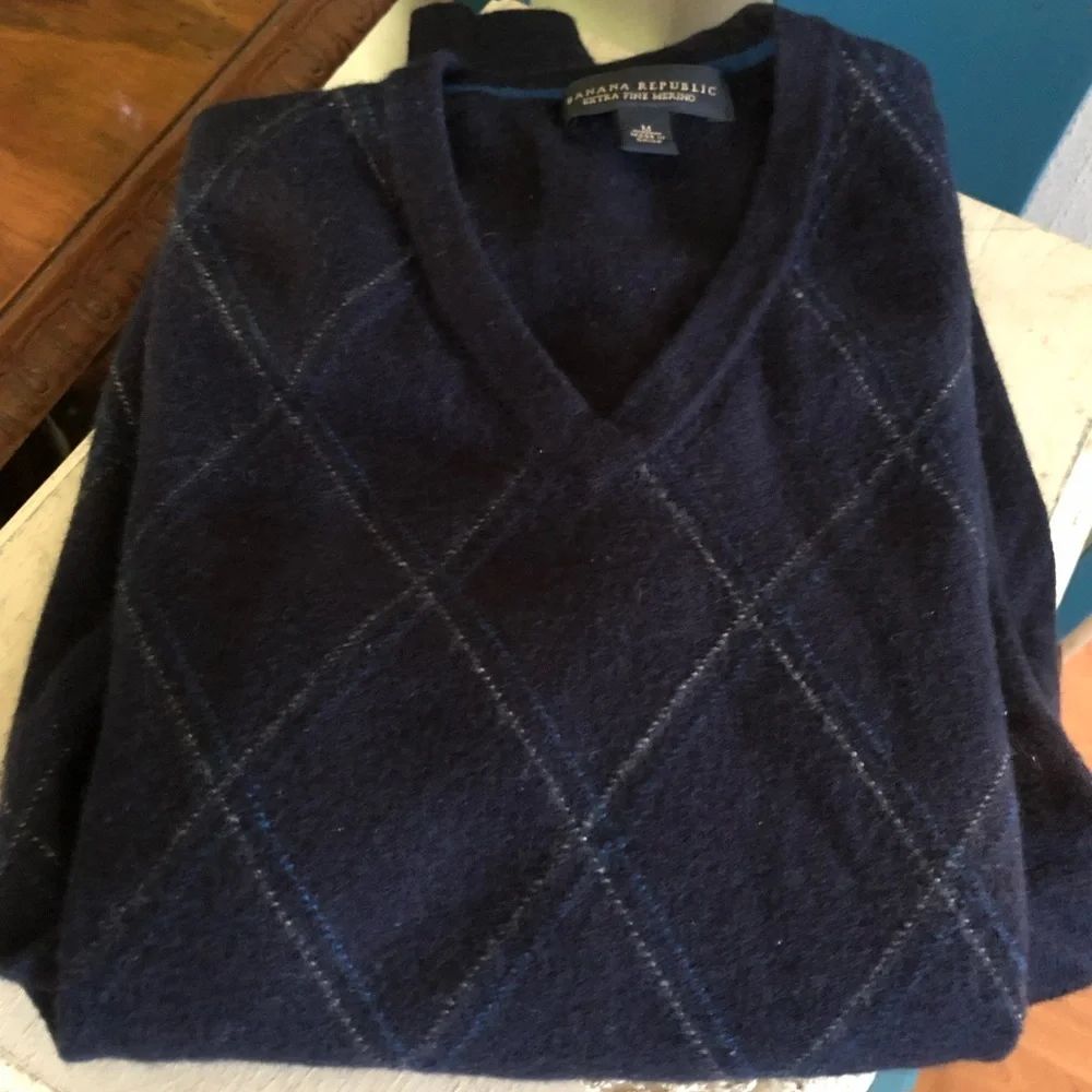 Blue Argyle Wool Sweater